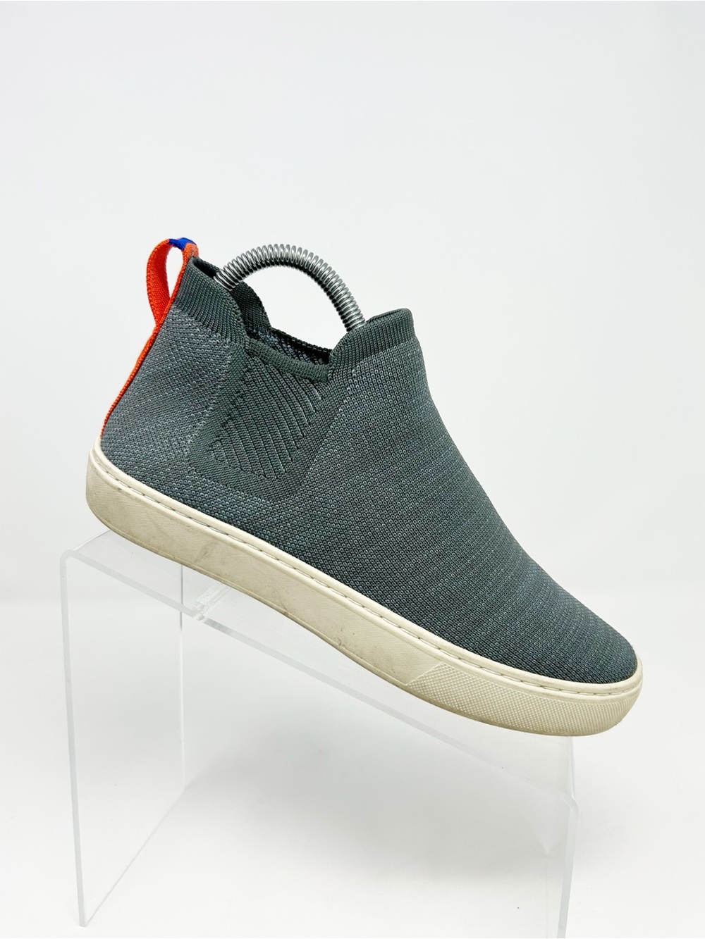 Rothy's The Chelsea Knit Slip-On Ankle Sneakers Gray Melange Orange Tabs Size 7